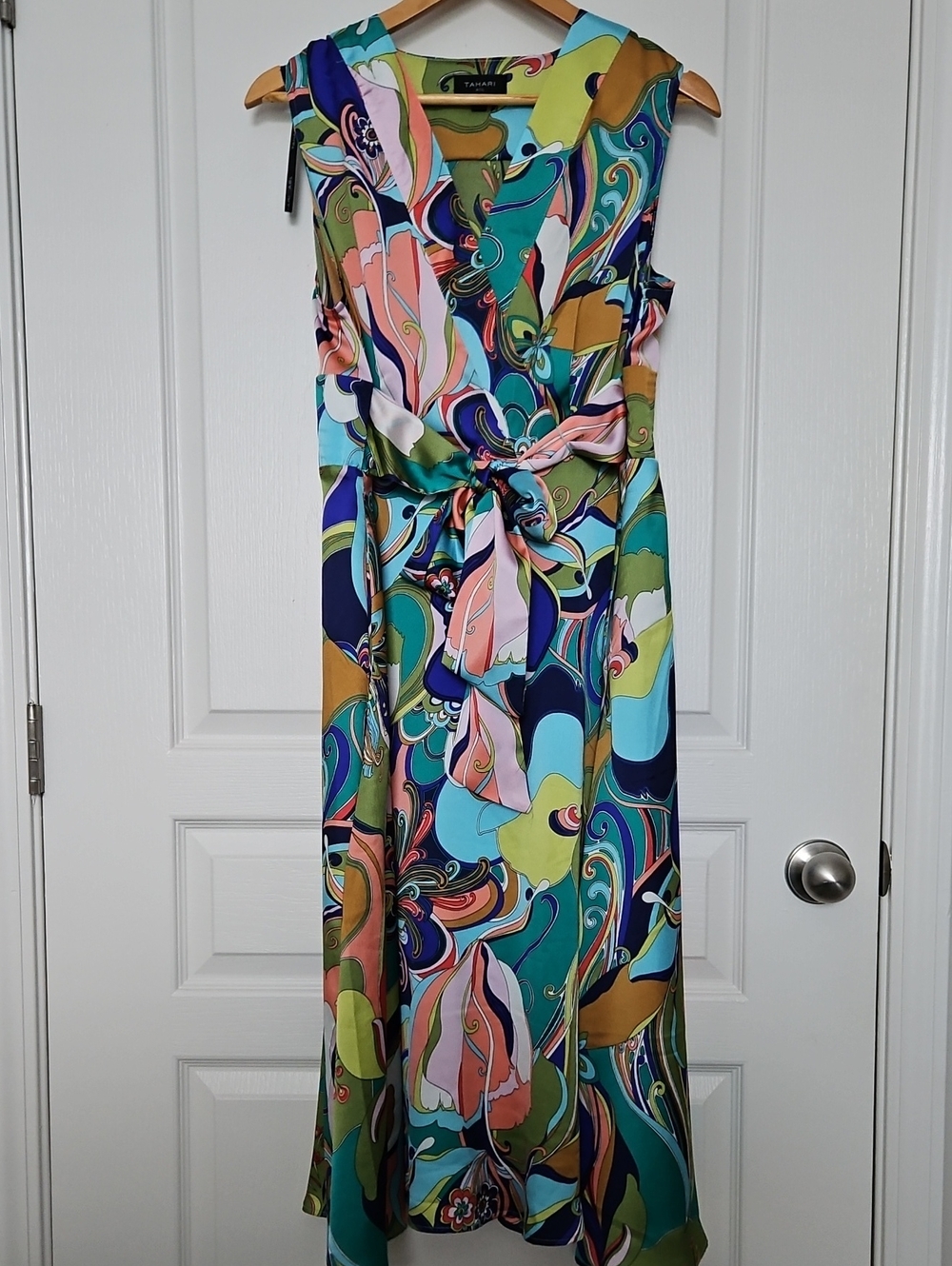 Tahari Multicolor Swirl Print Midi Dress, 14W